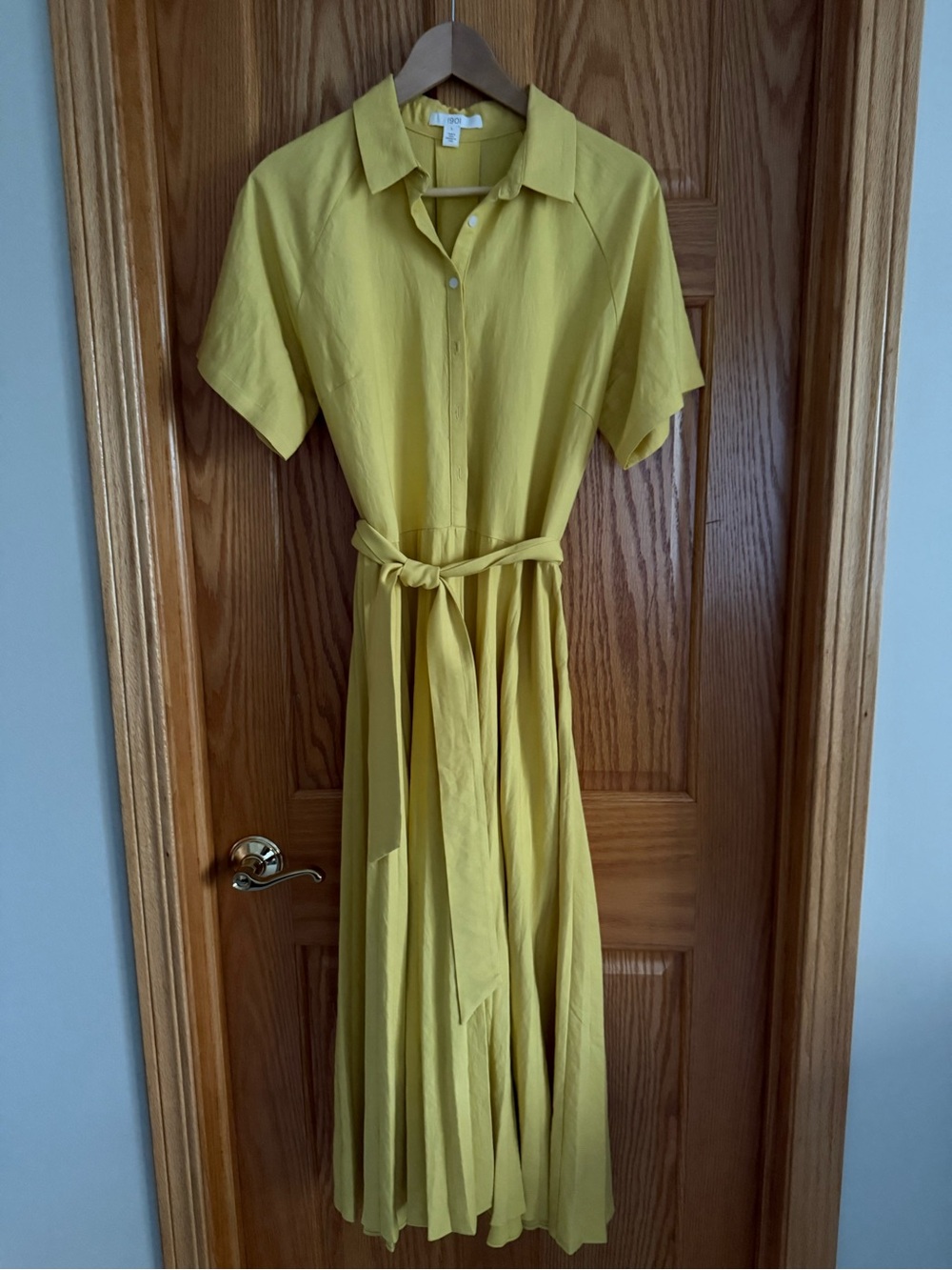 1901 Lemon-Yellow Button Front Maxi Shirt Dress with Self Tie